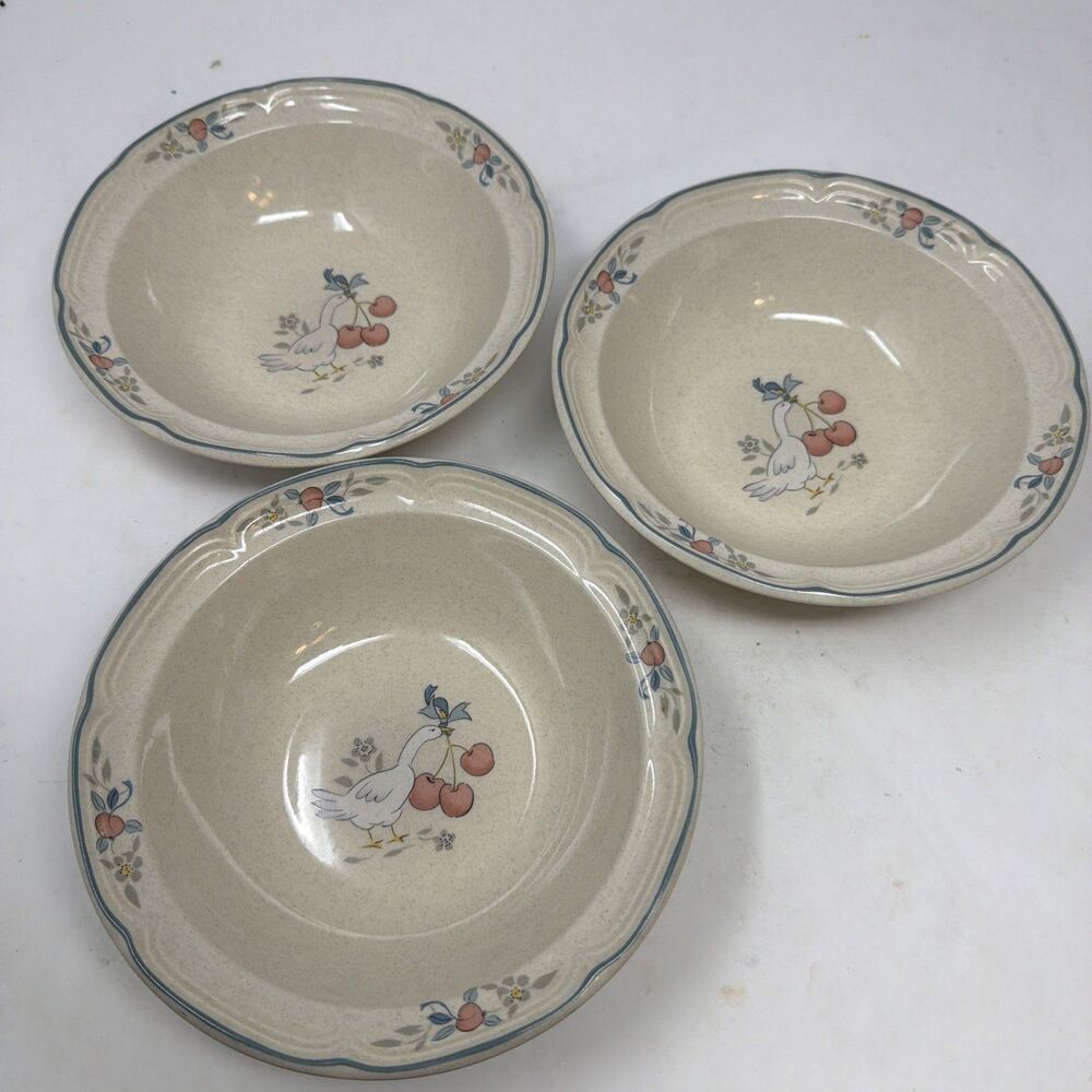 International Stoneware “Marmalade” SET OF (3) 6 7/8" Soup/Cereal Bowls Geese
